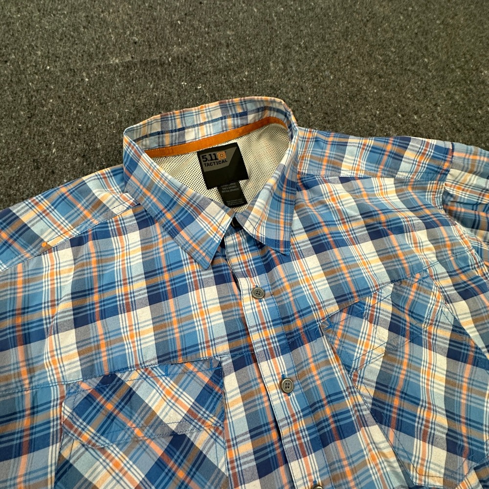 5.11 Tactical Shirt Mens XL Blue Plaid Short Sleeve Button Up Vented 71355